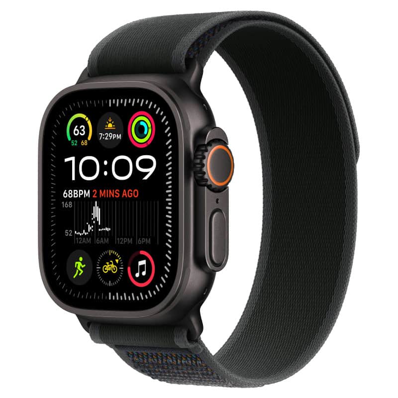Watch Ultra 2024 GPS + Cellular, 49 мм корпус из титана цвета Черный титан, ремешок Trail черного цвета