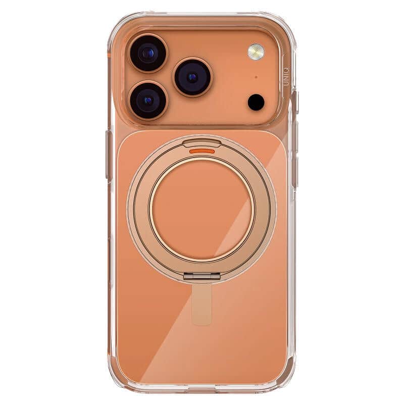 Пластиковый прозрачный чехол Uniq Hybrid Swivix c поворотным кольцом MagSafe для iPhone 17 Pro Золотой
