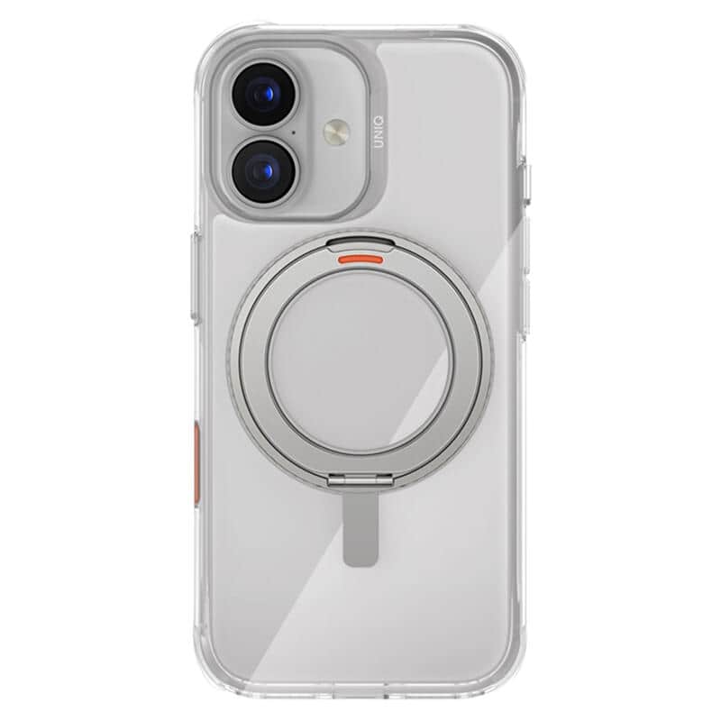 Пластиковый прозрачный чехол Uniq Hybrid Swivix c поворотным кольцом MagSafe для iPhone 17 Серебристый