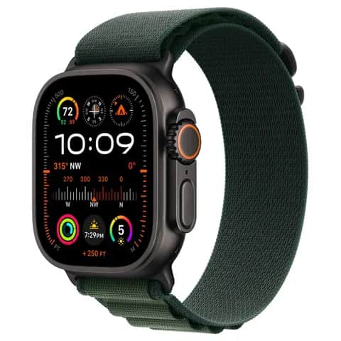 Watch Ultra 2024 GPS + Cellular, 49 мм корпус из титана цвета Черный титан, ремешок Alpine темно-зеленого цвета